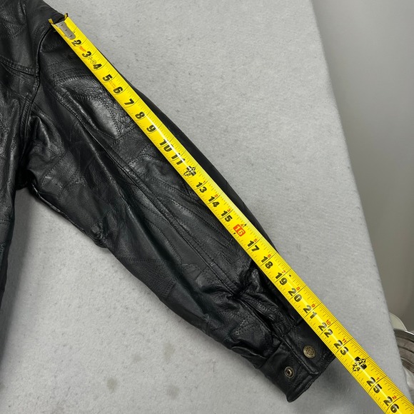 Vintage Mens Black Patchwork Leather Bomber Jacket God Bless America Eagle Large - Picture 11 of 12